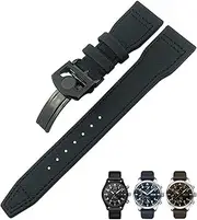 [BANDKIT] 20mm 21mm 22mm Nylon Fiber Leather Watchband Fit for IWC IW377729 IW389001 Big Pilot Watch Green Blue Black Watch Strap