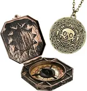 Pirate Toy Compass and Necklace With Aztec Gold Coin Pendant for Costume, Halloween, Freibeuter, Caribbean Captain