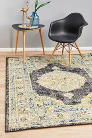 Rug Culture Charcoal & Yellow Bohemian Transitional Rug