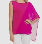 $90 DKNY Women's Pink Boat Neck Single Flutter Sleeve Mesh Overlay Top Size M
