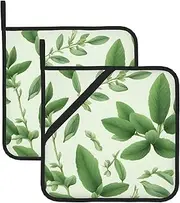 Green Flower Herb Sage Leaves and Branches Potholders BBQ Pot Holders for Heat Resistant Potholder, Hot Pads,Cooking Baking(2-Pack)