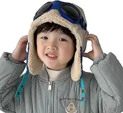 [Generico] Kids Pilot Hat, Winter Trapper Hat, Plush Pilots Hats, Boys Pilot Hats, Boys Plush Trapper Hat with Retro Pilot Design, Cold Weather And Outdoor Activities, beige, 1