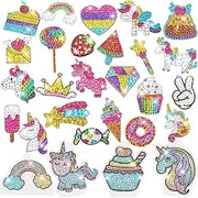 Gem Diamond Painting Kit for Kids, 24 Pieces DIY Diamond Painting Stickers, 4 Suncatchers and DIY Painting Tools to Create Your Own Diamond Stickers Cute Art Crafts for Girls Boys (Unicorn and Food)