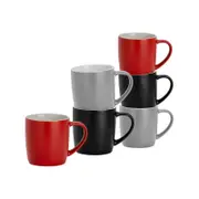 Argon Tableware 6 Piece Matt Tea And Coffee Mug Set - Black Red Grey - 350ml