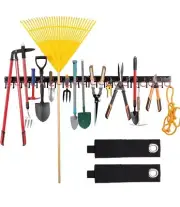 68" All Metal Garden Tool Organizer for Garage Organization Black w/20 Red Hooks