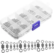 Fishing Swivels Connector Kit 210pcs Rolling Swivels High Carbon Steel Fishing Swivels Connectors Snaps Swivel Small Rolling Swivels Metal Fishing Swivel Black