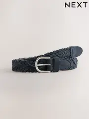Navy Hand Plaited Leather Belt (F37287) | $41