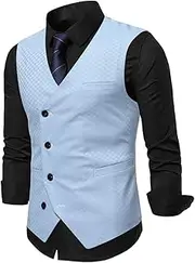 [SMBHIAON] Business Casual Dress Suit Vest - Retro Plaid V-Neck Single Breasted Suit Vest For Men'S,Classic With Adjustable Belt At The Back Cardigan Suit Waistcoat Top