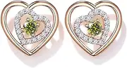 Forever Love Heart Stud Earrings 18k Rose Gold Plated with Birthstone Zirconia, Birthday Christmas Jewelry Gifts for Women Girls