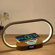Anyuainiya Bedside Table Lamp with Wireless Charger, Touch Control LED Night Light with Clock & USB Charging Port, 5 Color Modes Dimmable Table Lamp Wooden Small Modern Nightstand Lamp Desk Lamp Gift