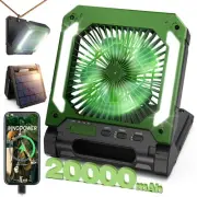 20000mAh Rechargeable Solar Camping Fan with Led Lantern, 3 Adjustable Speeds...