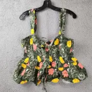 BCBGMAXAZRIA Shirt Size M Floral Peplum Crop Top Smocked Tie Front Sleeveless