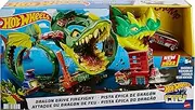 Hot Wheels Track Set with 1:64 Scale Toy Firetruck, City Fire Station with Dragon Nemesis and Track Play, Dragon Drive Firefight