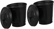 FONDOTIN 2pcs Mini Trash Can Storage Pot Trash Can with Lid Trash Bin Cabinet Waste Basket Waste Paper Basket Wicker Small Bucket with Lid Clear Car Trash Can Smart Galvanized Iron Black