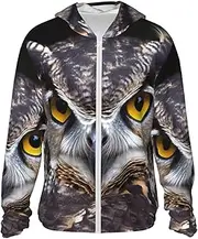 [LHBWCVN] UPF 50+ Light Jacket Full Zip Sun Protection Hoodie for Women Men Long Sleeve Yellow Eyed owl Sun Shirts