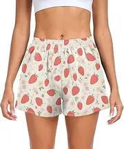 [FRODOTGV] Sweet Strawberry Floral Athletic Shorts for Women Loose & Comfy Beach Shorts for Soccer Teenis Exercise Indoor S