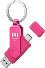 MOSDART 128GB USB3.1 Fast Speed C and A Dual Flash Drive, exFAT Memory Stick with Keychain and LED Indicator, for iPhone 15 and 16, Android Phone, iPad, MacBook, and Other Laptops, Hot Pink