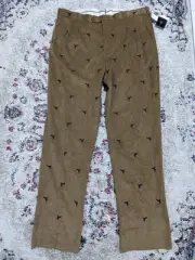 Vintage Brooks Brothers Corduroy Pants Mens 42R Embroidered Pheasant Khaki