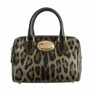 NIB ROBERTO CAVALLI BOWLING MULTI COLOR LEOPARD PRINT COATED CANVAS ZIPPER BAG