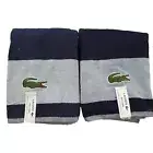 Lacoste Set Of 2 Navy Blue Bath Towel 100% Cotton 30" x 52" Crocodile Logo NWT