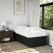vidaxl - Black Single Bed Frame/Wooden Mattress Base - Bedroom Bedstead with Polyester Fabric Upholstery & Breathable Slats - 90x190 cm