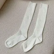 Plain Ribbed Socks Knee-High Socks - White - One Size