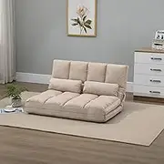 HOMCOM Convertible Floor Sofa Chair, Folding Couch Bed, Guest Chaise Lounge with 2 Pillows, Adjustable Backrest and Headrest, 40.25" L, Beige
