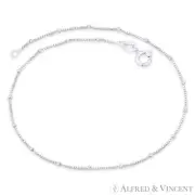 1.7mm Bead & 0.8mm Box Link Solid .925 Sterling Silver Thin Italian Chain Anklet