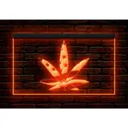 Marijuana Hemp Leaf US Flag Shop Store illuminated Night Light Neon Sign