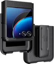 Nakedcellphone Case with Clip for Motorola RAZR+ 2023, [Grid Texture] Slim Hard Shell Cover and [Rotating/Ratchet] Belt Hip Holster Holder Combo for Moto RAZR Plus '23 (RAZR 40 Ultra) - Black