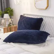 Set of 2 Standard Pillowcases Faux Fur Throw Pillow 26" x 20" (Pack of 2) Navy