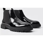 Mens Black Patent Chelsea Boots With Track Sole