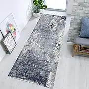 Modern Grey Blue Carpet Hallway Runner Rug - Kitchen Hall Corridor Stairs Entryway Washable Floor Non-Slip Mats 1m 1.5m 2m 2.5m 3m 3.5m 4m 4.5m 5m 5.5m 6m(2.6ft×11.5ft/80×350cm)