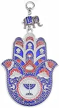 Zingtsing Turkish Hamsa Hand Wall Hanging Decor, Handmade Metal Fatima Hand with Elephant Amulet Charm, Hamsa Car Charm, Good Luck Home Decor (Red)
