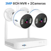 Hiseeu 3MP 8CH NVR + 2 WIFI Security PTZ Camera Kit Human Detection IR Night Vision IP Camera Set Wireless CCTV Surveill