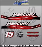 MERCURY 15hp - Red - Slim Cowl - OUTBOARD DECALS