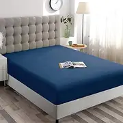 ForZzz 2000TC Fitted Sheet Double Size -Premium Microfiber Fitted Bottom Sheet only- Ultra-Soft Wrinkle Free -Fitted Bedding Sheet Fits Mattress Deep Pocket up to 40 cm for Home&Hotel (Navy)