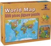 HEMISPHERES WORLD MAP JIGSAW PUZZLE-500 PIECES-24" X 36"- Round World Products