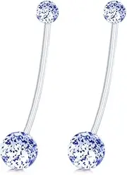 [Decentraland] 2PCS With White Sphere 1.6mm(14G) Navel Belly Studs Acrylic Belly Button Rings Body Piercing Barbells Piercing Jewelry Acrylic Transparent Plastic 38mm
