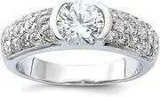 [JewelryWeb] 925 Sterling Silver Polished Rhodium Plated CZ Simulated Diamond Ring 6.55mm Wide Band Style-Ring for Women