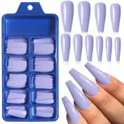 Taro Purple Acrylic Press on Nails Long Coffin Press on Nails 100pcs Fake