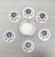 Marble Coffee Coaster Set with Semi Precious lapis Inlay Work Tea Coaster Set