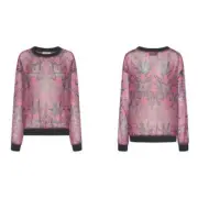 One Teaspoon Kaleidoscope Crew Long Sleeve Top in Pink Prism XX-Large MSRP $119