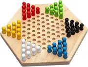 Hohopeti Wooden Hexagon Checkers Kids Adults Educational Game Chinese Checker Set for Family Activities (Log)