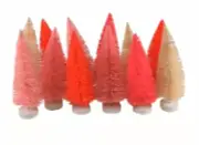 Set/12 4.5" Cody Foster Pink Bottle Brush Trees Retro Vntg Christmas Scene Decor