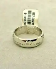 18K White Gold 4.6gr Genuine GUCCI Designer Icon Ring Wedding Band 6mm Sz6.5