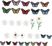 Beatifufu 33Pcs Embroidery Cloth Appliques DIY Iron Sewing Patches with Butterfly and Flower Designs for Creative Clothing Decoration and Craft Accessories