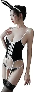 [JINZIJINYU] Women Babydoll Lingerie Female Temptation Gold Velvet Clothes Open File Bunny Girl One Piece Tights Uniform Open Crotch Pants Suit
