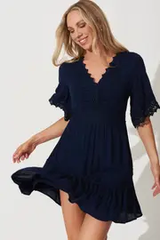 Macca Dress Half Sleeve in Navy 8