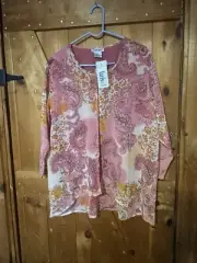 Marisol Dress Shirt Pink Flowers Floral 1X Beaded